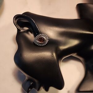 Earrings,  clip on, amethyst stone, silver and gold plated. Tear drop.